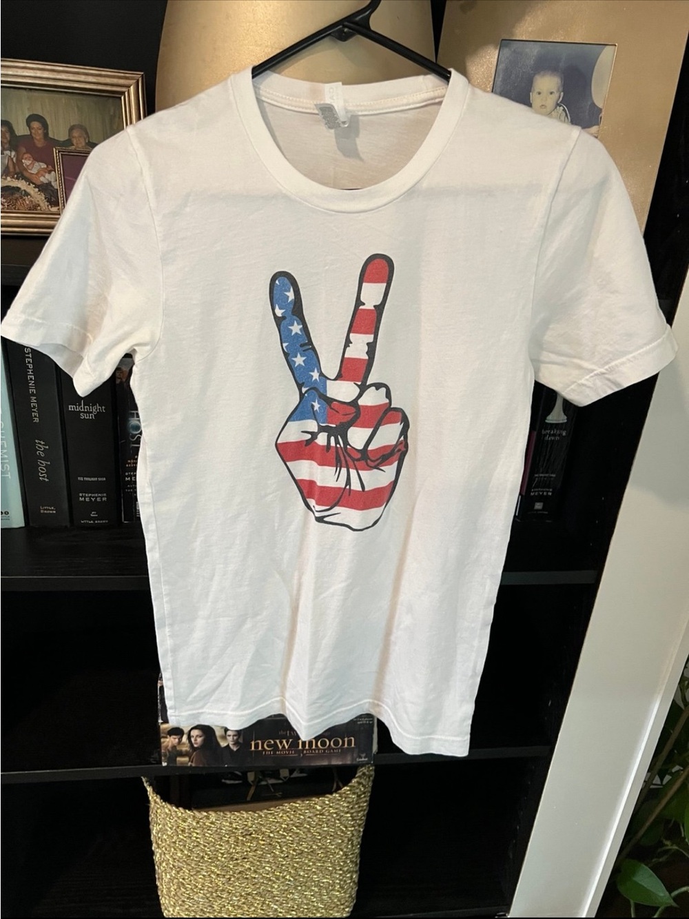 Bella Canvas White Tee with Red, Blue and Black Graphic